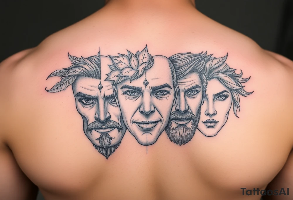 All 4 seasons represented in
 faces tattoo idea