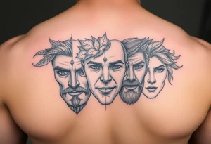 All 4 seasons represented in
 faces tattoo idea