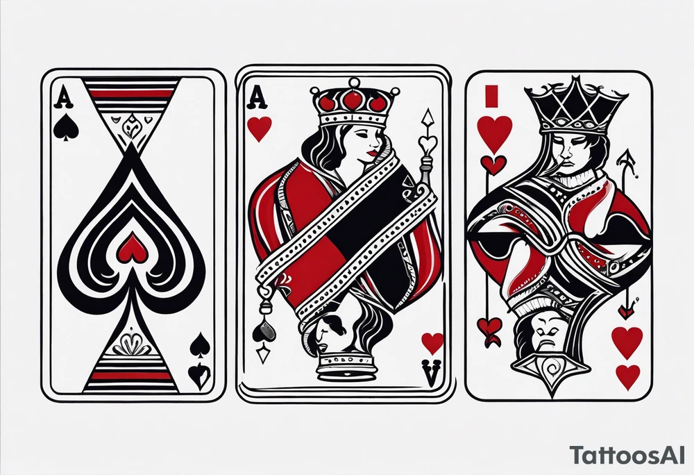 3 pieces of king of spades and 1 queen of hearts tattoo idea