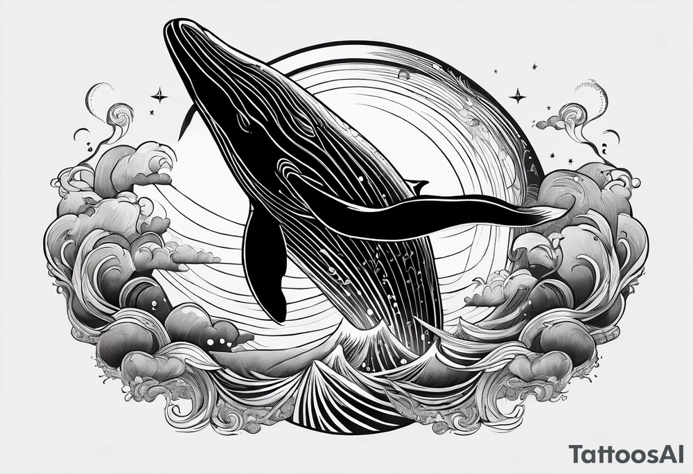 Whale jumping over a crescent moom tattoo idea