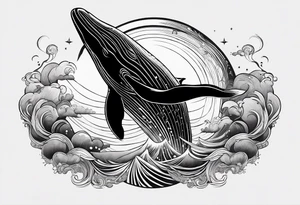 Whale jumping over a crescent moom tattoo idea