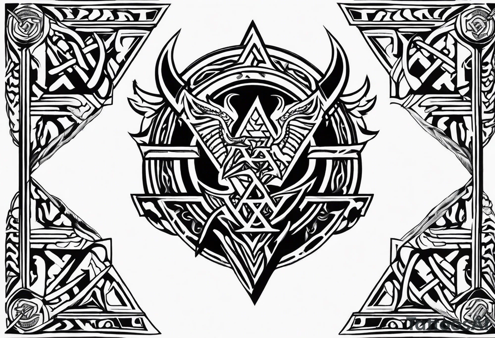 Valhalla sword shield dragon axe Valknut fire tattoo idea Valhalla sword shield dragon axe Valknut fire tattoo idea