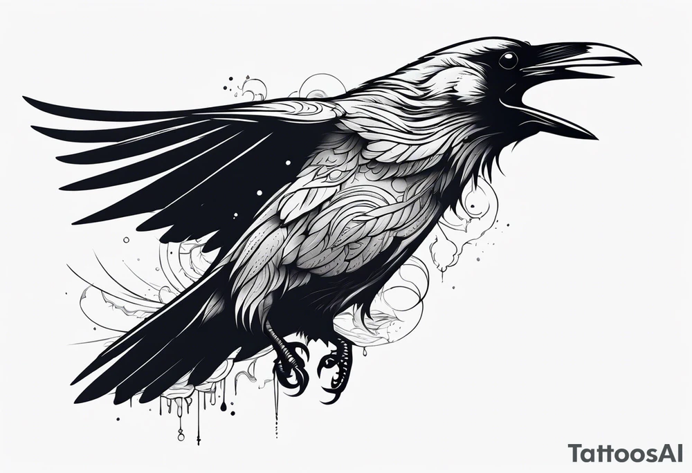 Black raven roaring in the sky tattoo idea