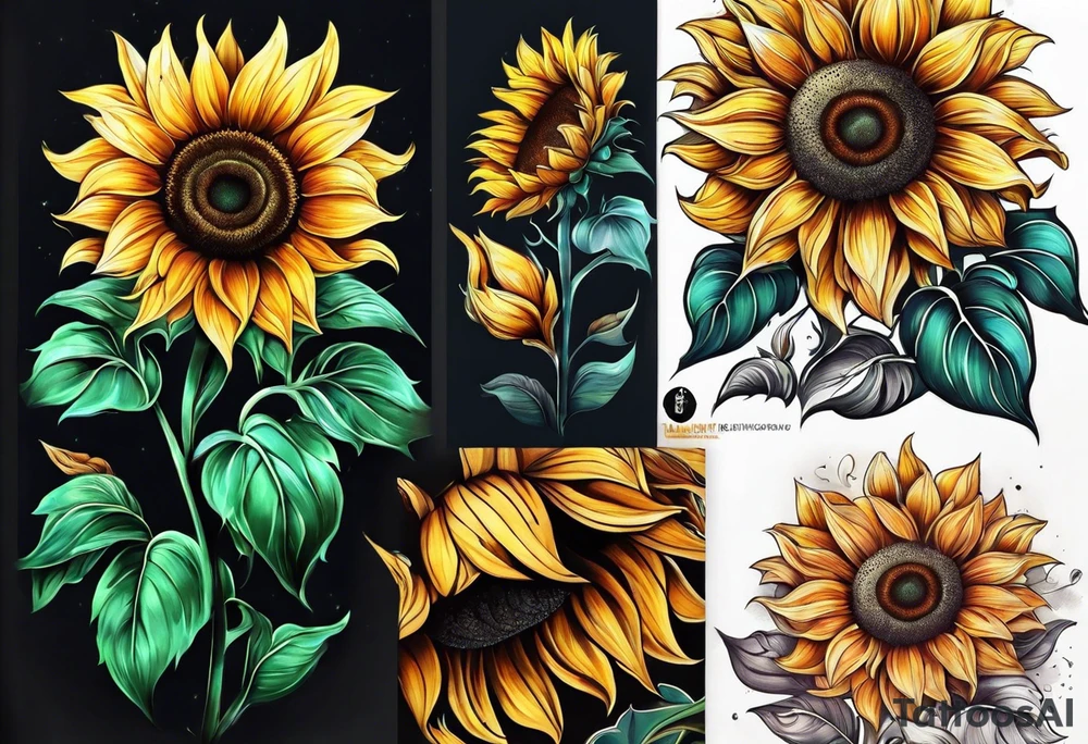 Colorful sunflower arm sleeve tattoo idea