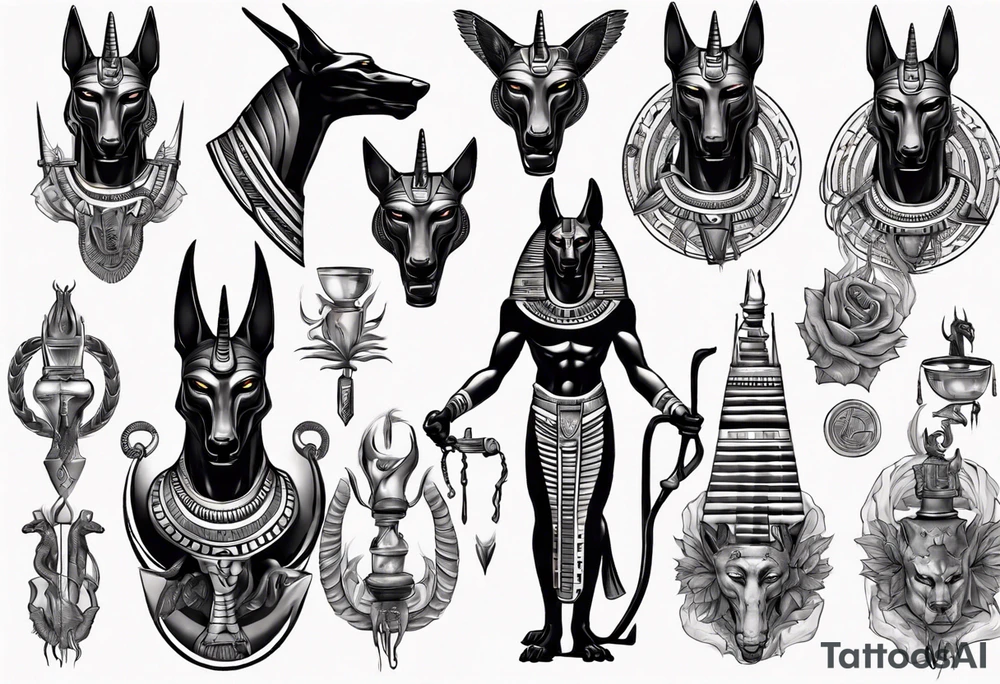 Egyptian god Anubis with Cobras tattoo idea