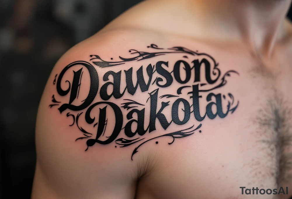 Dawson and Dakota names built into a sleeve tattoo idea