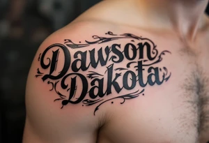 Dawson and Dakota names built into a sleeve tattoo idea