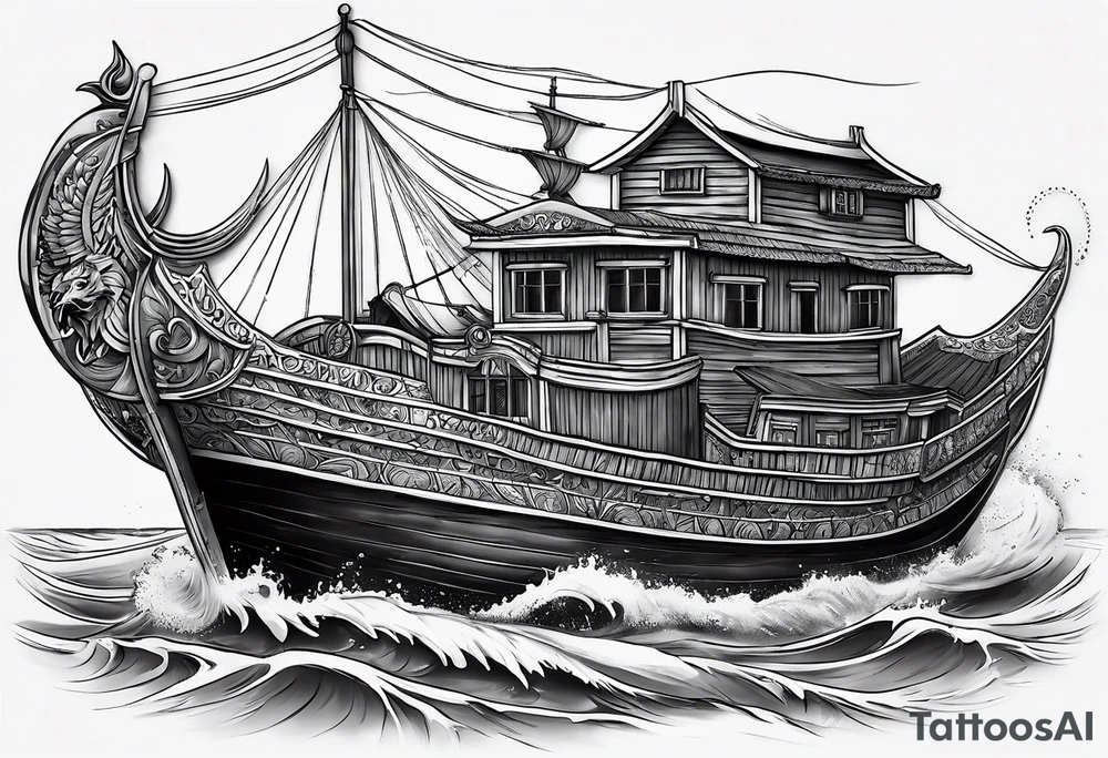 Noah’s ark with the names “leticia” and “Tiffany” incorporated tattoo idea