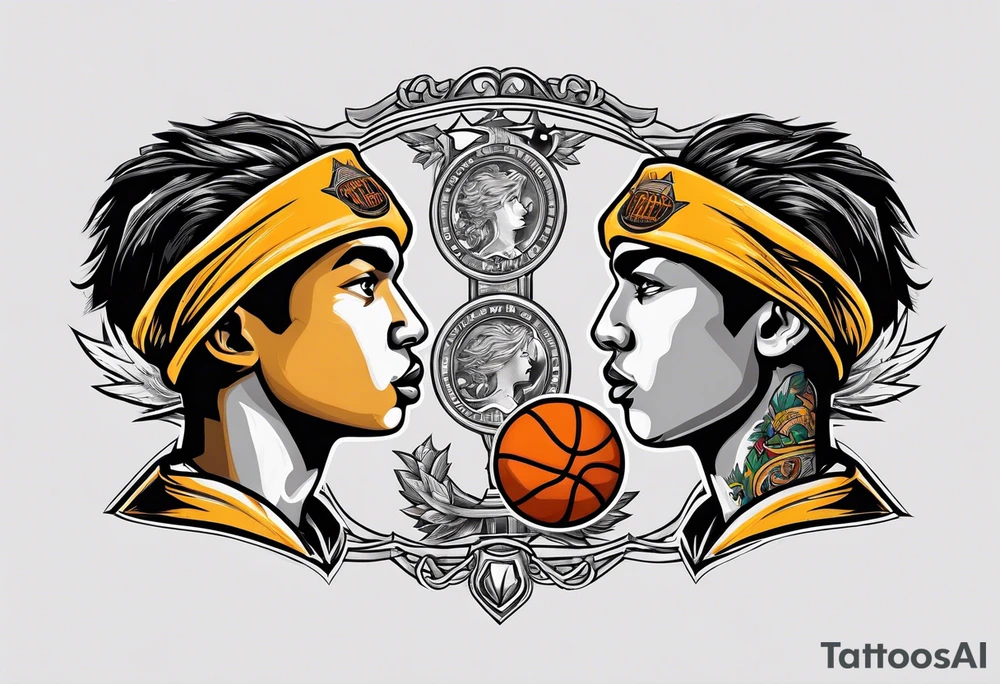 Two boys selling basketball cards tattoo idea