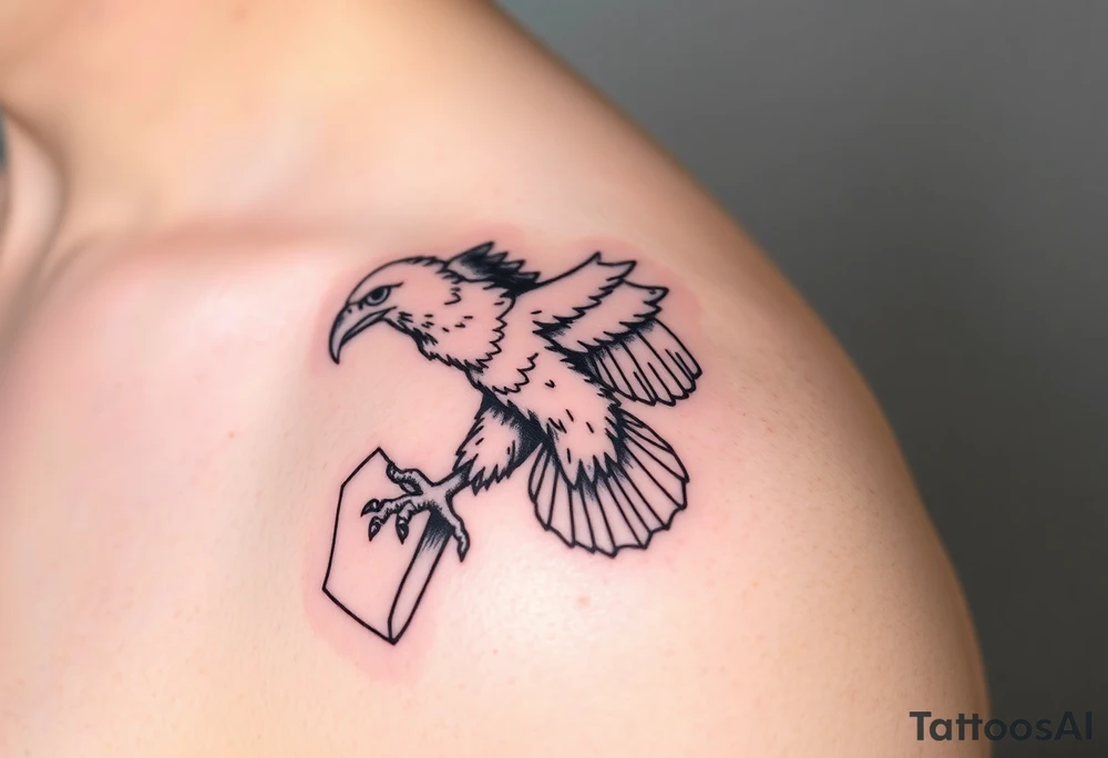 big eagle with paper in its claws tattoo idea