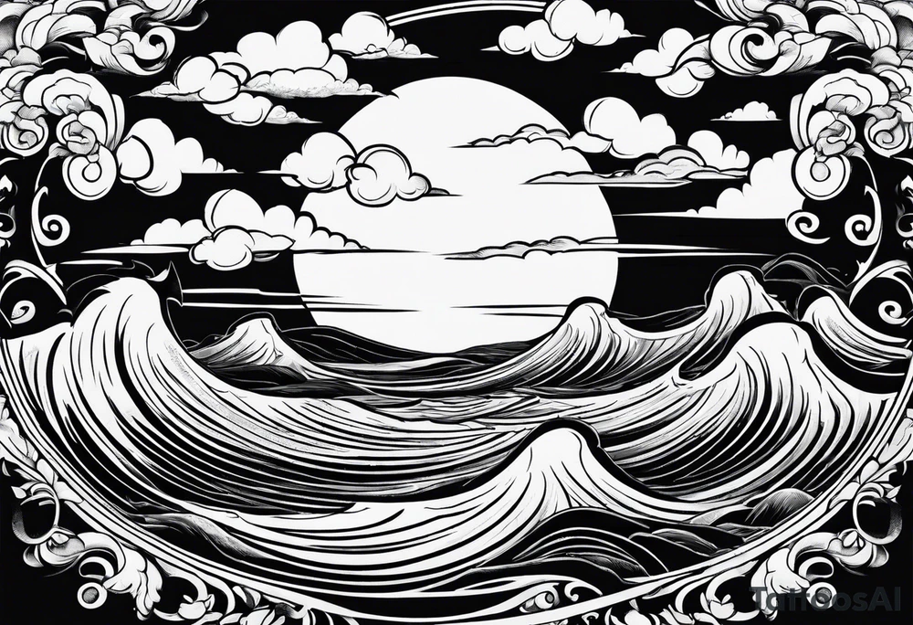 I want a tattoo of stormy seas and clouds in a circle tattoo idea