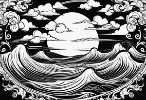 I want a tattoo of stormy seas and clouds in a circle tattoo idea