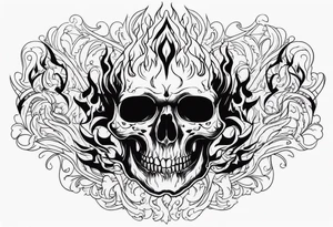 skull surrounded by flames tattoo idea
