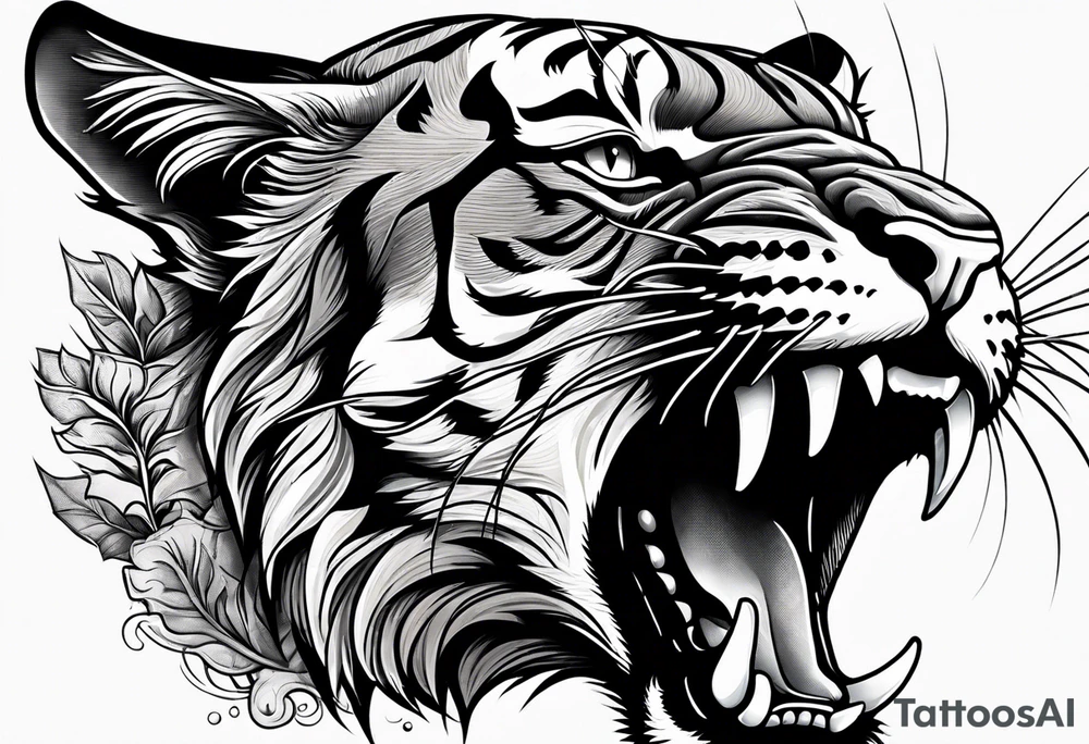big cat roaring tattoo idea