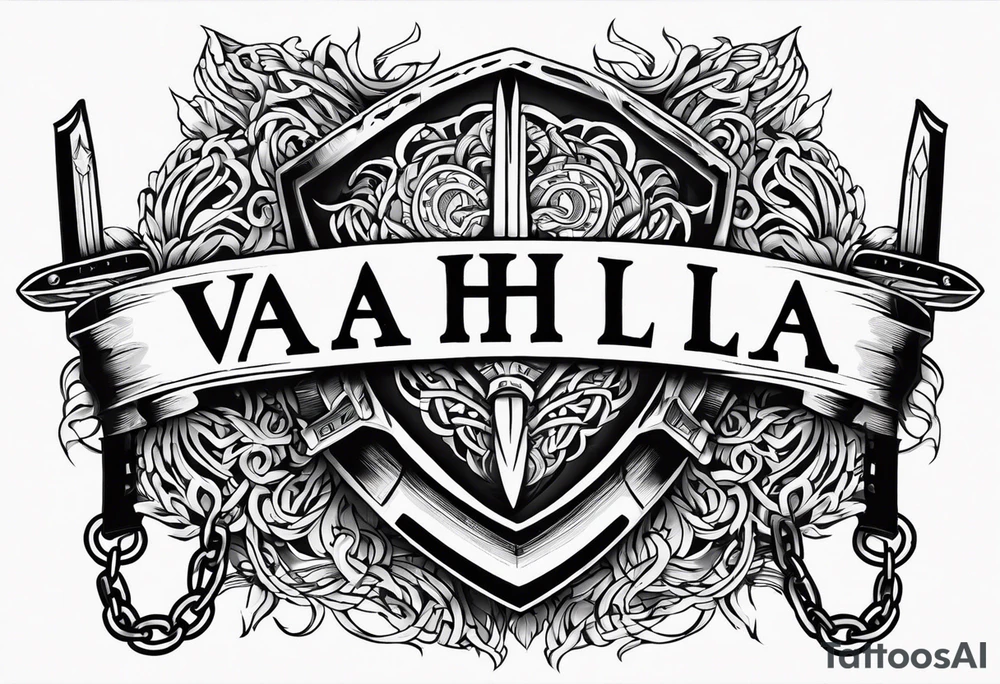 Valhalla sword fire chains shield family tattoo idea