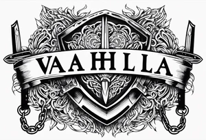 Valhalla sword  fire chains shield family tattoo idea