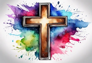 Cross made out of an American football with watercolor background tattoo idea
