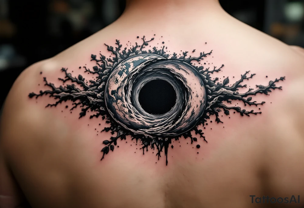 2 different worlds on both sides of a black hole tattoo idea