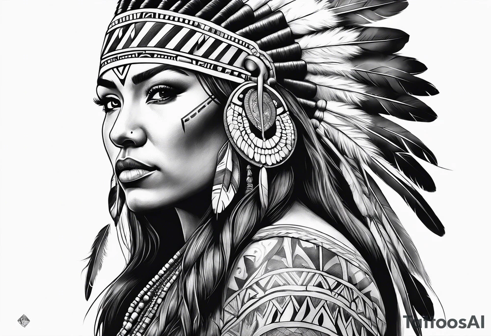Native American woman  full body tattoo idea