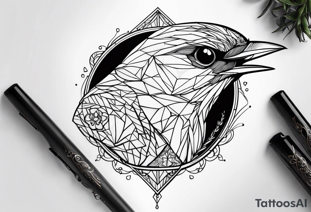 Nightingale bird head tattoo idea