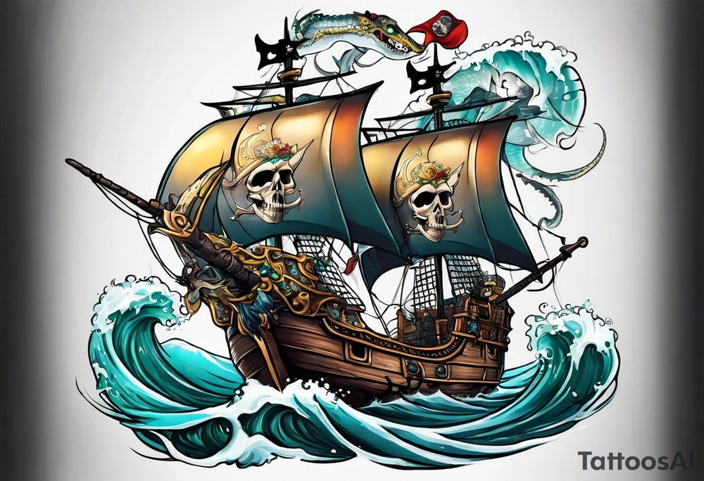 skull pirates with a sea serpent tattoo idea