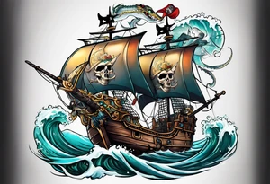 skull pirates with a sea serpent tattoo idea