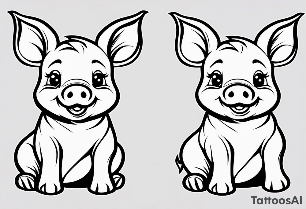 very cute happy piglet with small ears.
outline only.
black and white only.
only show the piglet. no extra lines or decoration.
no black shading.
draw only with very thin lines (1px)

should look like a tattoo that will only take 2 minutes to draw tattoo idea