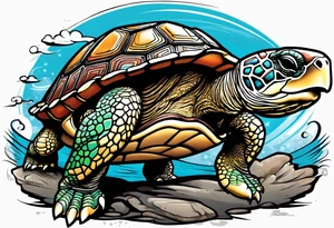 Turtle running upright across the finish line of a marathon tattoo idea