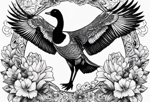 canadian goose spread wings with flowers side tattoo idea