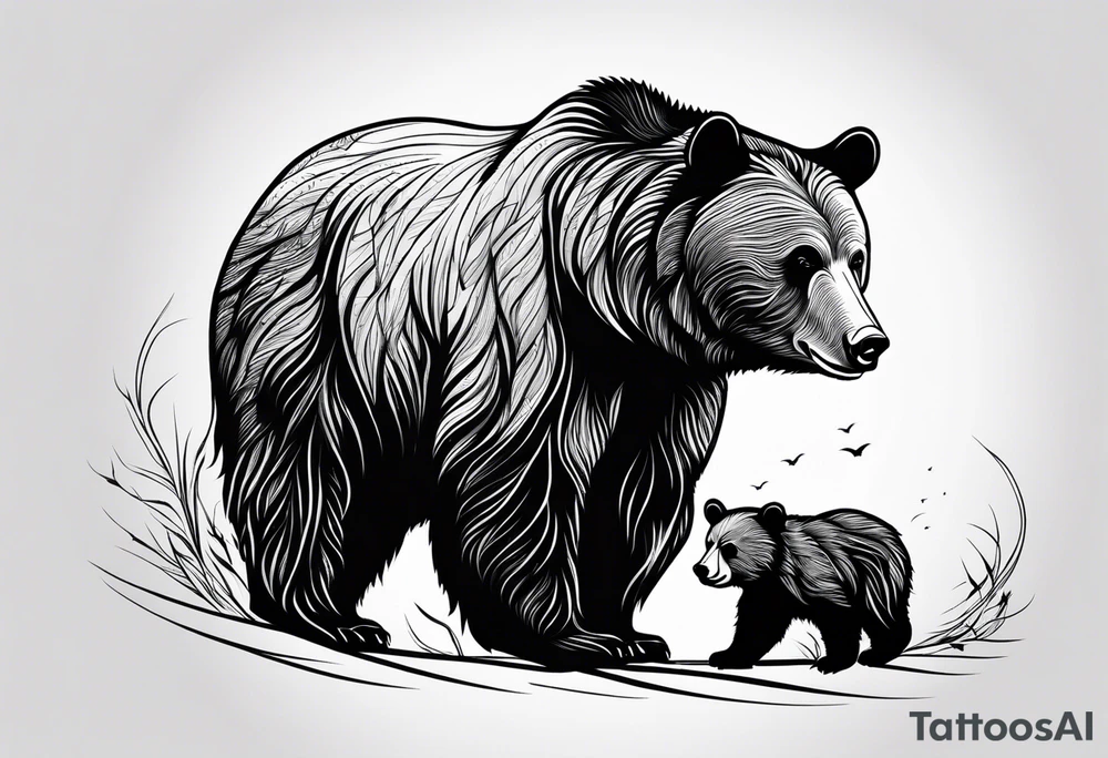 mother bear with cub looking at each other tattoo idea