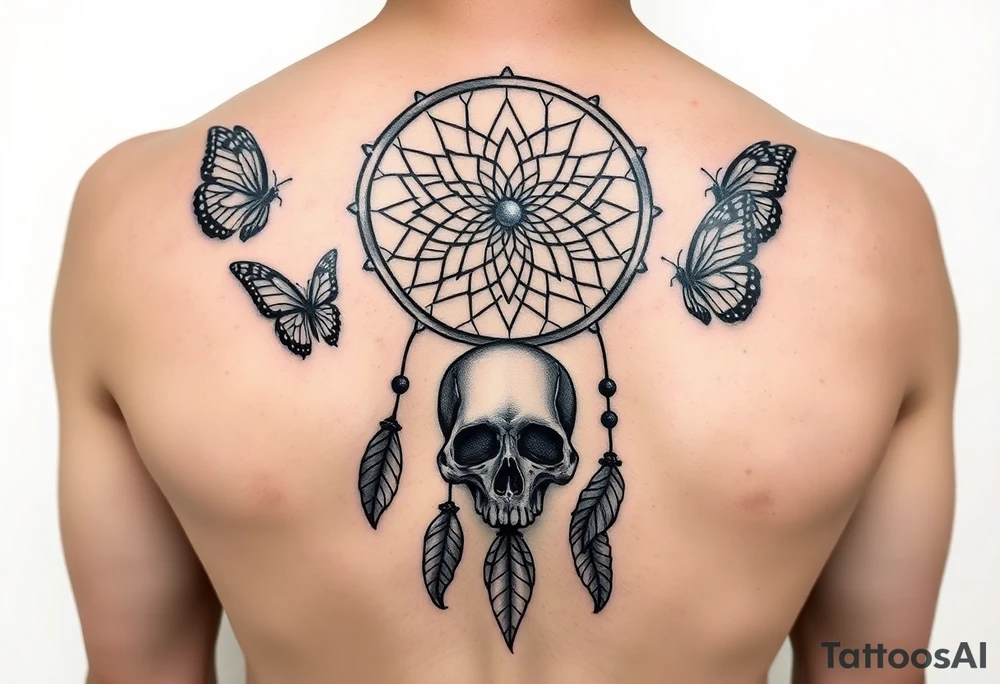 Dreamcatcher with butterfly's and skull tattoo idea