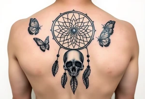 Dreamcatcher with butterfly's and skull tattoo idea
