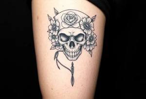 Skull nurse with flower’s and honey combs background tattoo idea