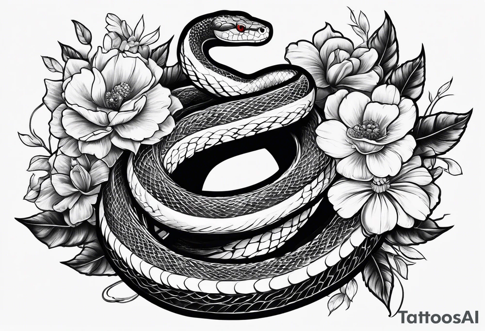 snakes wrapped around a spade with flowers tattoo idea