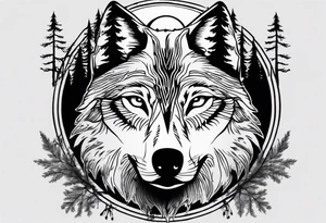 Wolf face with nature in the back ground tattoo idea