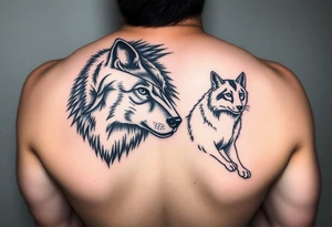 A solitary yet sublime and noble wolf and its progeny. the face tattoo idea