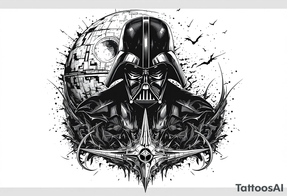 Darth vader with death star in the backdrop tattoo idea