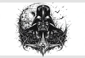 Darth vader with death star in the backdrop tattoo idea