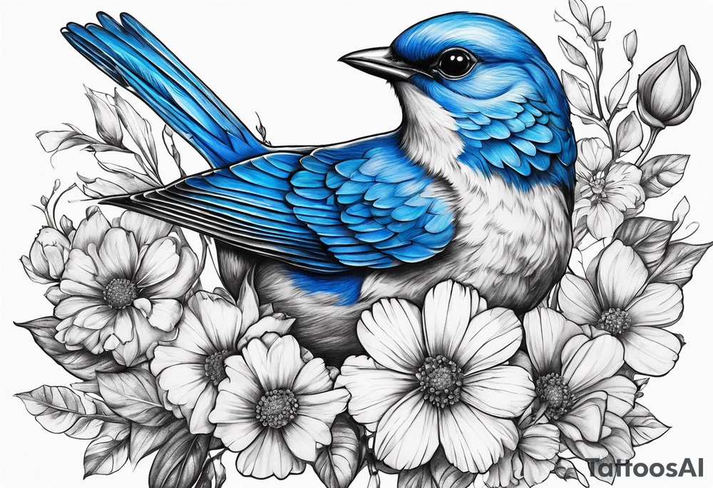 Blue bird and a bouquet tattoo idea