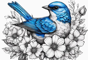 Blue bird and a bouquet tattoo idea