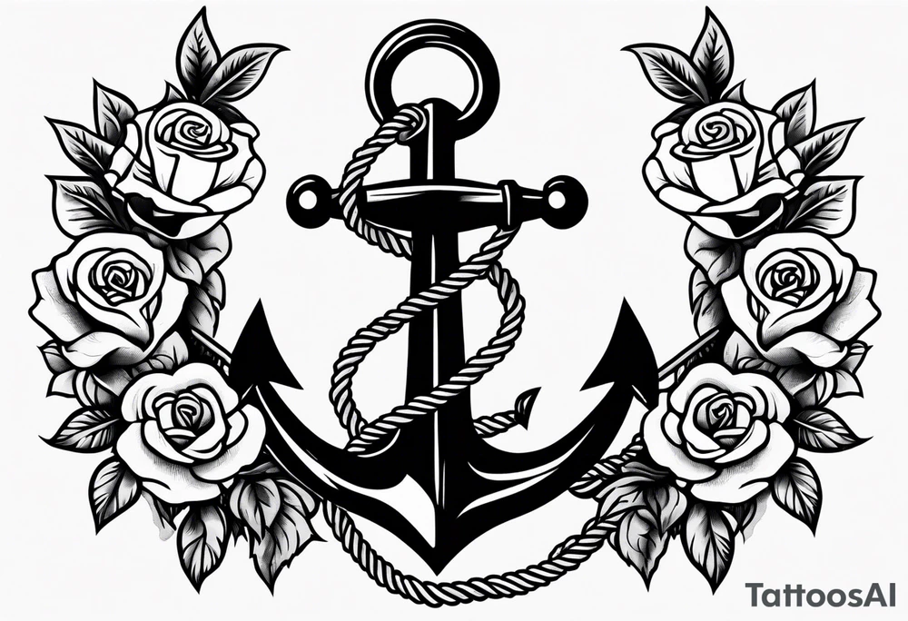 anchor with rope and roses old school simple traditional vintage tattoo idea