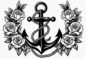anchor with rope and roses old school simple traditional vintage tattoo idea