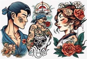 woman giving man a tattoo tattoo idea