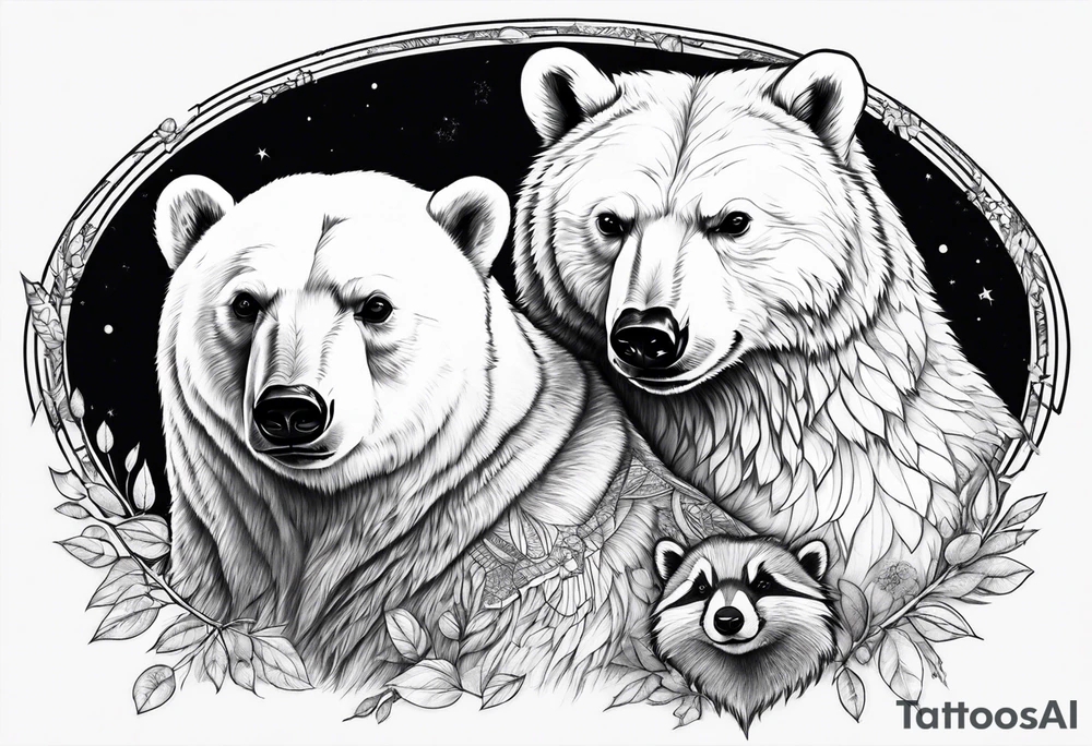 polar bear and raccoon tattoo idea