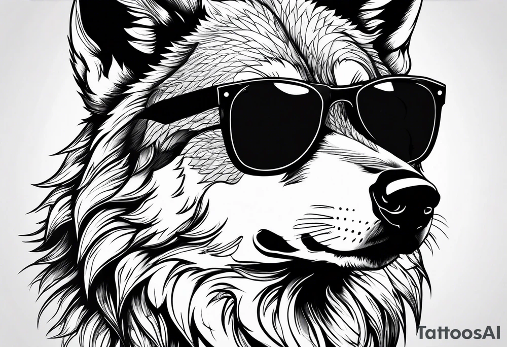 Badass Wolf wearing Sunglasses tattoo idea