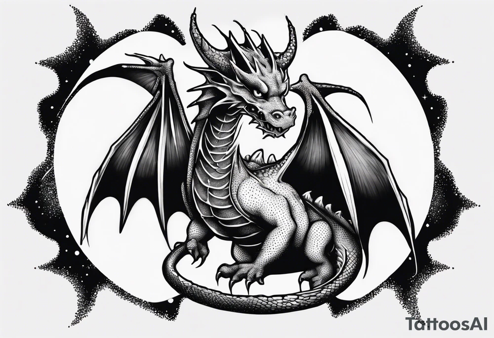 Dragon out in space with an hat back tattoo tattoo idea