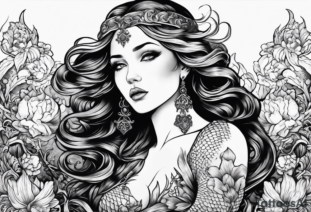 Russian mermaid creepy tattoo idea