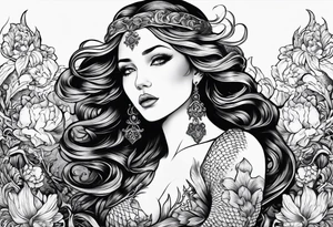Russian mermaid creepy tattoo idea