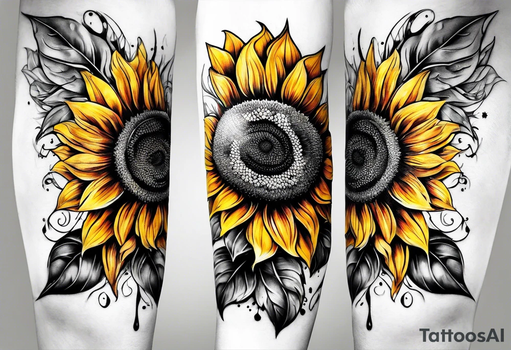 Colorful sunflower arm sleeve tattoo idea