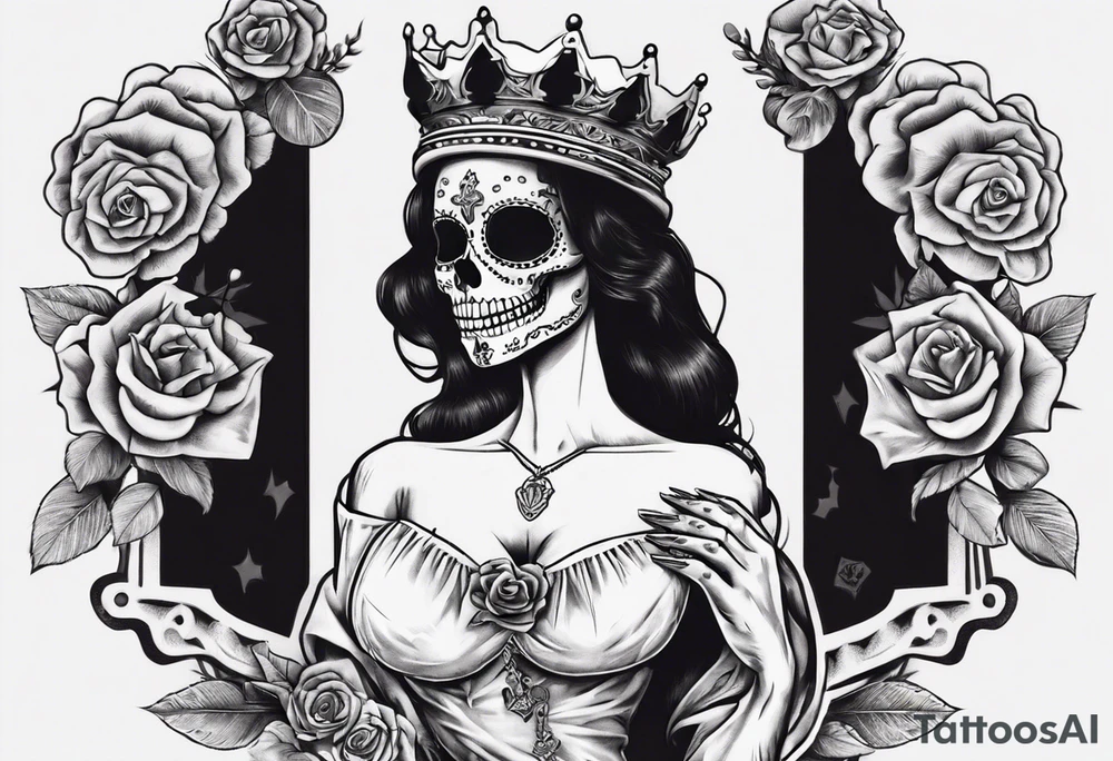 santa la muerta with money and crown
on the card tattoo idea